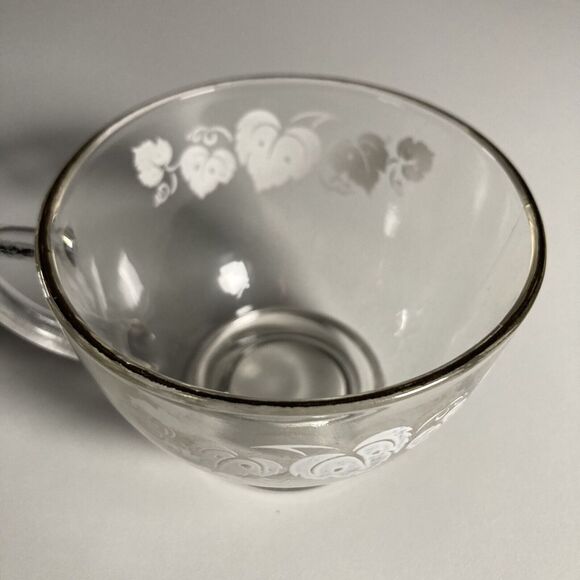 Anchor Hocking Glass Punch Cup Set (6) • White Grape Leaves • Gold Rim • Vintage - Picture 8 of 16